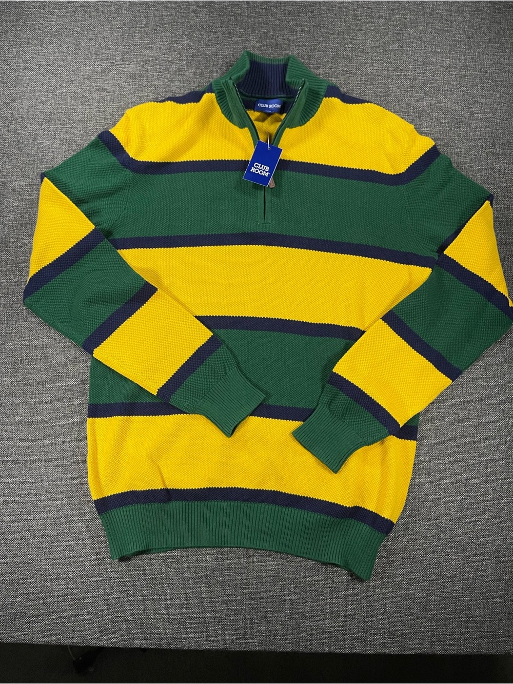 Club Room Green, Yellow & Navy Striped Half-Zip Sweater